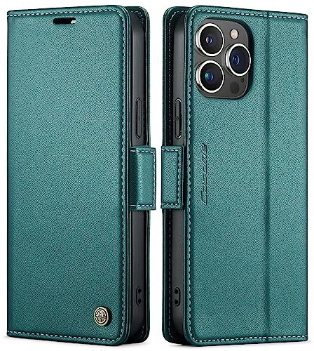 QLTYPRI Hülle für iPhone 15 Pro Max Handyhülle mit RFID Schutzhülle, Vintage Leder Hülle mit Kartenfach Ständer PU Ledertasche Stoßfeste Flip Wallet Case Kompatibel mit iPhone 15 Pro Max - Grün