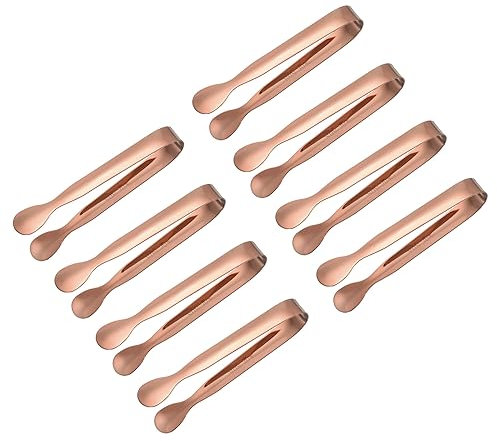 uxcell Serving Tongs, 8pcs 4.3Inch - Stainless Steel Ice Tongs, Tiny Tongs for Appetizers, Sugar, Charcuterie, Dessert, Tea Parties, Bar, Cafe (Rose Gold)