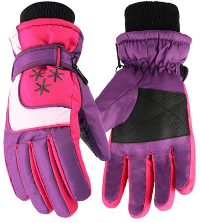 Jupsk Kinder Winter Skihandschuhe Wasserdicht Snowboard Handschuhe Anti-Rutsch Plüsch Gefüttert Warm Thermo-Handschuhe für Mädchen Jungen 7-15 Jahre alt (Lila)