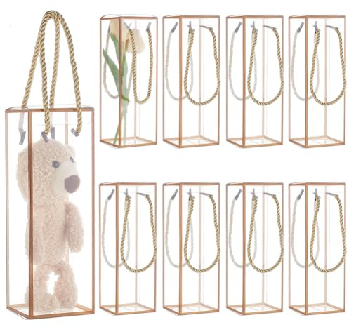 BENECREAT 10 Set Transparente Kunststoff Geschenkbox, 7x7x21cm Große Transparentem PET-Kunststoff Geschenkbox Mit Goldenen Rändern Und Kordel Für Verpackung von Braut-Weihnachtsgeschenken