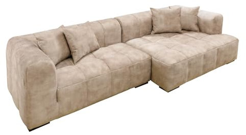 Riess Ambiente Modernes XXL Ecksofa Zero Gravity 305cm Champagner Samt Ottomane rechts Bigsofa Couch, Eckcouch für Wohnzimmer, Polsterecke, L-Form Couch