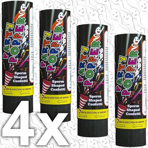 Carpeta 4X * SPERMA KONFETTI Popper * als Konfettikanone für Party und Junggesellen-Abschied | Party-Gag sprüht kleine Spermien aus Papier bis zu 4m | Geburtstag Pink Frauen Spaß