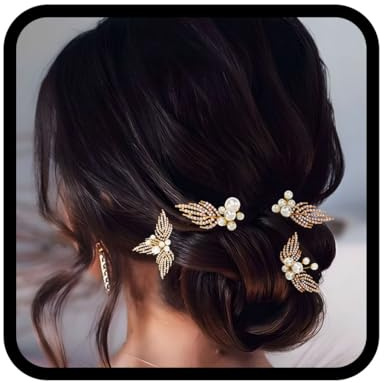 Yean Perlen-Braut-Hochzeits-Haarnadeln, Blatt-Braut-Kopfstück, Strass-Haarschmuck für Frauen (3 Stück) (Gold)