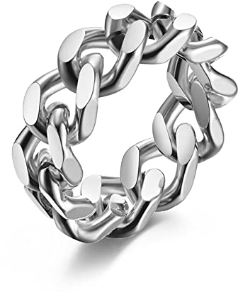 Dsnyu Silber Ringe Herren, Verlobungsring Edelstahl Massiv Cuban Link Kettenring Trauringe 8mm Breit Klassisch für Ehemann Sohn Größe 65 (20.7)