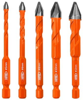 BGTEC Jeu de mèches excentriques Forets à tête inclinée de haute dureté 5 pièces 5/6/8/10/12mm pointe carbure pour bois plastique maçonnerie céramique verre béton marbre brique