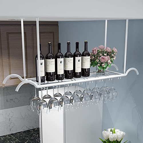 Weinregal An der Decke hängender Weinglashalter - Deckenregal LOFT Hängendes Weinregal aus Metall An der Wand montiertes Weinflaschenregal aus Schmiedeeisen Präsentationsständer aus Acrylplatte für Kü