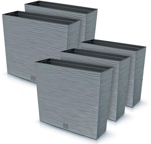 IMJ-Global Furu Case Lot de 5 pots à fleurs rectangulaires en plastique, 58 x 18 x 49,8 cm, pour intérieur extérieur, gris, 44 litres, design moderne