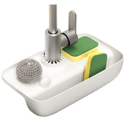 Asttenno Haushaltsspüle, Abflussregal, Wasserhahn, Spritzwassergeschützt, Abflussregal, Pad, Schwamm, Lappen, Stahlwolle, Gadget-Aufbewahrungsbox, B