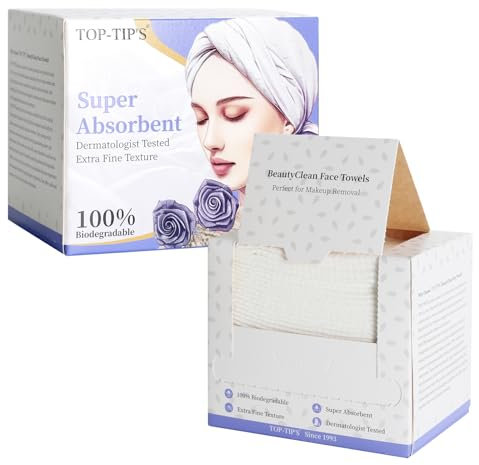 2 Pack (80 Count) Disposable Face Towel, Biodegradable Ultra Soft Face Towelettes Disposable, Makeup Remover Dry Wipes Tissue for Women, Facial Towels for Sensitive Skin
