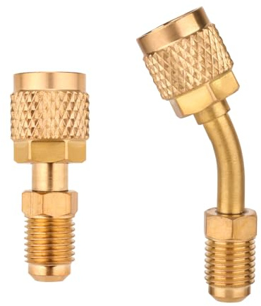 NQEUEPN 2pcs Adaptateur Droit et 2pcs Adaptateur Coudé, Adaptateur R410A Mini Adaptateur Divisé Évasé Femelle 5/16 vers Évasé Mâle 1/4 Adaptateur de Port de Vide de Charge pour Climatiseur