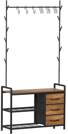 Leader Accessories Metall Garderobe Sitzbank Stauraum 176x30x84cm Braun | Leader Accessories Garderobenständer mit Schuhablage und Sitzbank Standgarderobe für Jacken Mäntel und Schuhe Flur