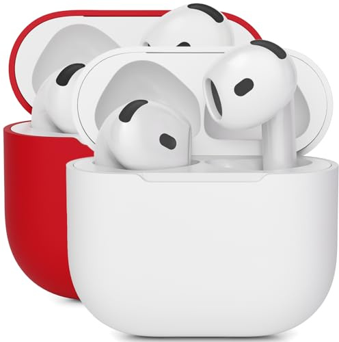 2PCS Mocarheri Custodia in Silicone Compatibile con AirPods 4 2024,Custodia protettiva in silicone per AirPods 4,Custodia antiurto in silicone morbido,LED Frontale Visibile (Bianco/Rosso)