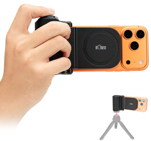 KIWIFOTOS Smartphone Handle Grip, Empuñadura Magnética para Smartphone, con Mando a Distancia Inalámbrico Bluetooth Desmontable y Rosca de 1/4, para iPhone y Android (Negro)