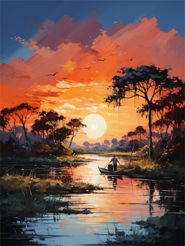 Malen Nach Zahlen Landschaft Sonnenuntergang Malen Nach Zahlen Kinder Anfänger,Malen-Nach-Zahlen ab 9 Jahre Mädchen Geschenke,Ölgemälde Set Pinseln Acrylpigment Leinwan,Home Wanddeko Wohnzimme 40x50cm