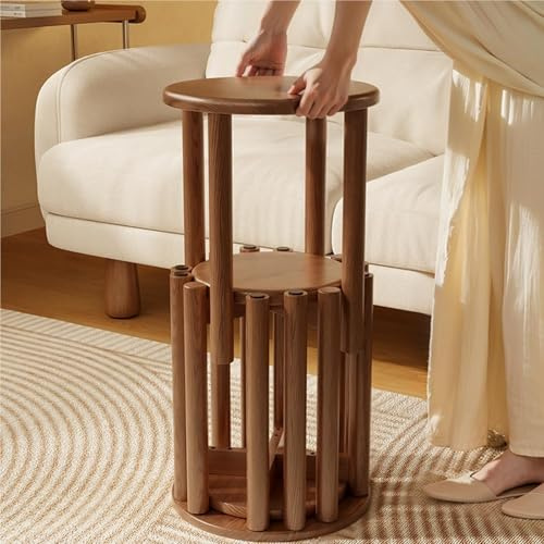 Stapelhocker-Set aus 4 Stück, hölzerne Beistelltische Hocker, 45,7 cm Hocker, keine Installation erforderlich, vielseitige stapelbare runde Hocker für Kücheninsel, Schlafzimmer, Wohnzimmer (Walnuss)