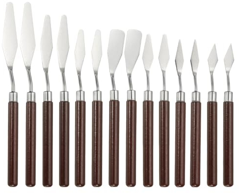 YOKIVE 14 Pcs Stainless Steel Palette Knife, Professional Art Spatula Set Oil Painting Accessories Color Mixing Scraper with Wood Handle, Great for Canvas Acrylic Painting (Red Brown)