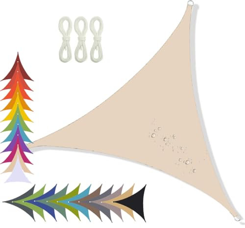 CANYUE Tenda A Vela Triangolare Impermeabile - Vela Ombreggiante Parasole Traspirante E Protezione Solare Raggi UV per Esterno Giardino Terrazza Piscine (Beige Clair,4x4x4m)