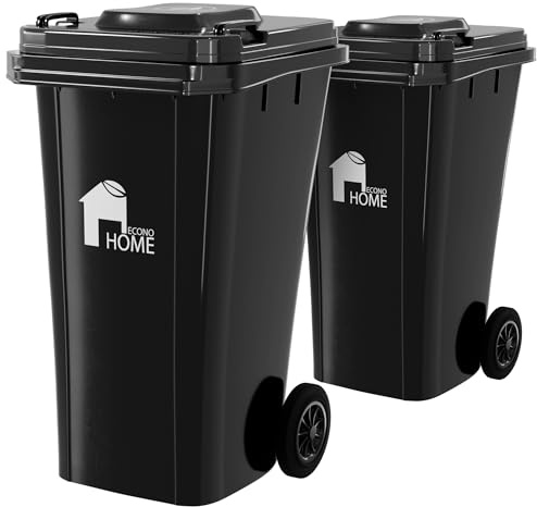 EconoHome Outdoor Garbage Can with Lid - 32 Gallon Trash Can for Backyard, Deck, Garage - Dual Wheels, Extra Heavy-Duty, Durable Handle - Versatile Home & Commercial Storage Container - Black, 2-Pack
