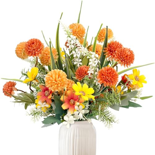 YMIFEEY Kunstblumen wie Echt Künstliche Blumen Herbst Blumenstrauß Künstlich Seidenblumen Fake Blumen Pflanzen Zweige Deko Herbstblumen Wildblume für Zimmer Tisch Draußen Herbstdeko (Orange)
