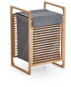 Homes & Jones Wäschebox Livius 40x35,5x60,5 cm aus Massivholz & Stoff - Stilvoller Wäschekorb mit Deckel für Schlafzimmer & Badezimmer - funktional, natürlich & platzsparend