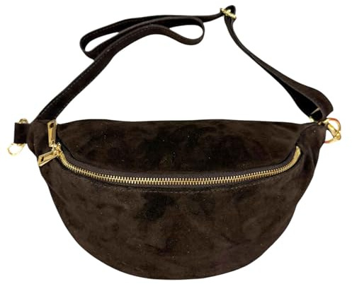 Jeamis Wildleder Rauhleder Crossbody Tasche Gürteltasche Bauchtasche Umhängetasche Veloursleder Leder Tasche Made in Italy (Schoko)