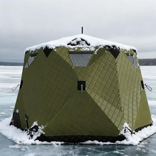 Bärbart isfisketält – 420D pop-up isolerat skydd med bärväska, ankare, buntband och vinterfiskematta för 6 till 10 personer