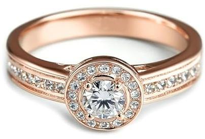 Ayoiow Halo-Kanal-Einstellung Damen Ring Gold 585 Echtgold mit Moissanit, Vorsteckring Rosegold 585 für Sie, 14 Karat Roségold Größe 61 (19.4)