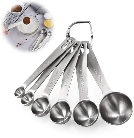 6 Pcs Measuring Spoons, Stainless Steel Measuring Sets, Metal Measuring Spoons for Dry Rations, Liquids, Baking, Solids, Includes 1/8, 1/4, 1/2, 1 TSP, 1/2 Tbsp, 1 Tbsp