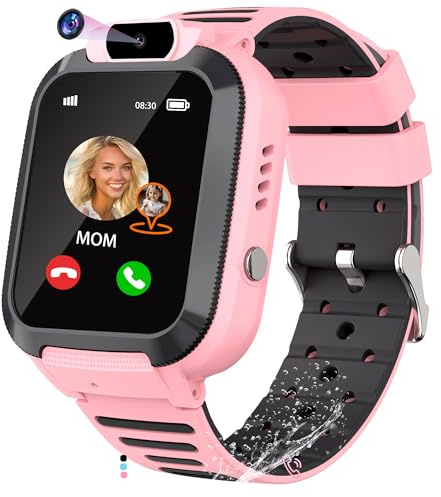 EUNICECG Smartklocka för Barn med GPS-Tracker - Telefon Väckarklocka Röstchatt Spel IP68 Vattentät Klassrumsmodell SOS - Kids Smartwatch för Flickor Pojkar och Tonåringar Digitalt Födelsedag Gåvor