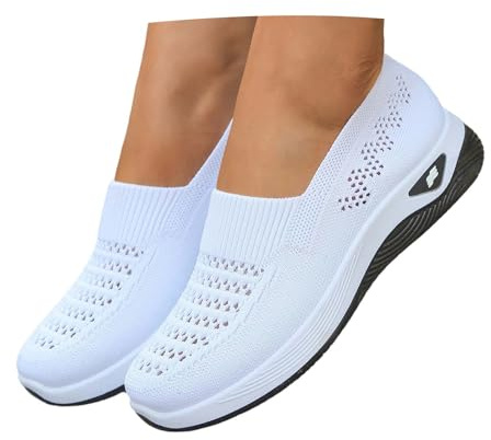 Eauptffy Baskets pour femme pour diabétiques - Légères et respirantes - Orthopédiques - Chaussures de marche plates - Pieds larges - Confortables - Chaussures de sport d'extérieur à enfiler - Maille