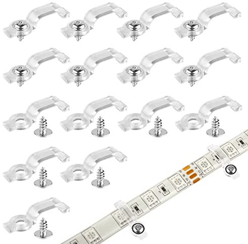 VIPMOON 100 Stück LED Befestigungsclips 10mm LED Streifen Halterung LED Strip Halter durchsichtig LED Band Befestigungsclips für 10mm Waterproof LED Strip Schrauben im lieferumfang enthalten