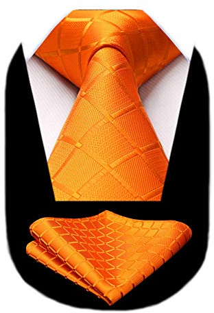 HISDERN Herren Krawatte mit Einstecktuch Karierte Formelle Klassische Hochzeit Herrenkrawatte und Taschentuch Set für Männer