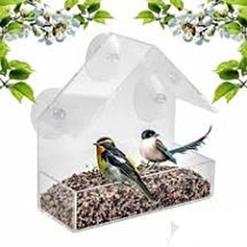 2 x Window Bird Feeder Wild Table Hanging Suction Perspex Clear Viewing Seed Nut H15cm x W15cm x D6cm