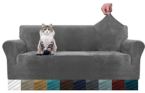 MAXIJIN Thick Velvet Sofabezüge 3-Sitzer Super Stretch rutschfeste Couchbezug für Hunde Katze Haustierfreundlich 1-teilige elastische Möbel Protector Plüsch Sofa Schonbezüge (3 Sitzer, Grau)