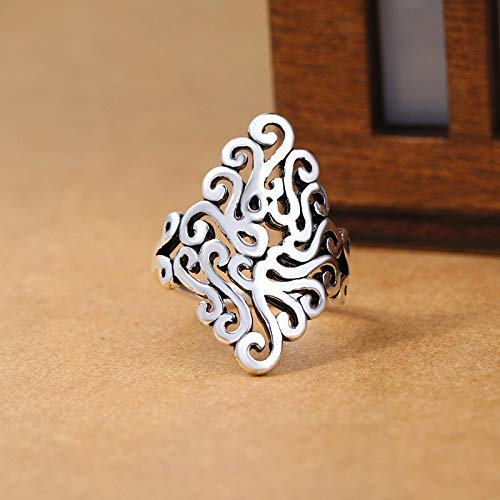Einstellbare Ring Frauen,Vintage 925 Silber Breit Durchbrochenes Muster Mode Charme Verstellbar Open Knuckle Schwanzring Finger Joint Zehenring Schmuck Für Frauen Mädchen Geschenk Hochzeit Verlobu