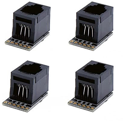 Treadax 4PCS RJ11 6-pin Breakout board with PCB Mount Black Modular Jack 6P6C Telephone Socket Connector Jack Coupler