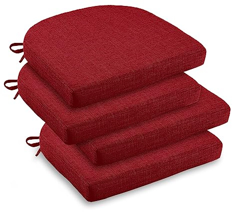 downluxe Indoor Chair Cushions for Dining Chairs, Soft and Comfortable Textured Foam Kitchen Chair Pads with Ties and Non-Slip Backing, 16 x 16 x 2, Red, 4 Pack