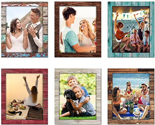 Tatuo 6 Pack 4x6 Magnetic Picture Frames for Refrigerator, Fridge Magnetic Photo Frames Rustic Vintage Farmhouse Wood Pattern Picture Frame Magnets for Locker Home School Classroom Office