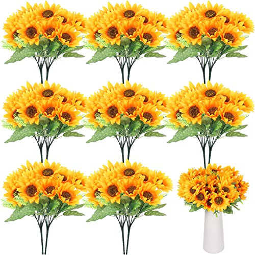 Roshtia 16 künstliche Sonnenblumen-Blumenstrauß, 30 cm hoch, Brautstrauß, jeweils mit 7 Köpfen, Seiden-Sonnenblumen-Dekor, Sonnenblumen-Tafelaufsätze für Tische, Zuhause, Party, Dekoration, Handwerk