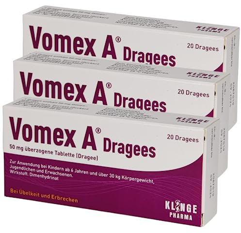 Vomex A - Linderung bei Übelkeit und Erbrechen | Sparset mit 3x 20 Dragees I Langanhaltender Schutz für Kinder ab 6 Jahren und Erwachsene I mit give-away von Pharma Perle