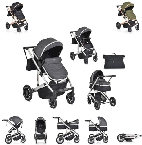 Moni Kombikinderwagen 2 in 1 Thira Babywanne, umbaubar, Sportsitz, Fußabdeckung grau