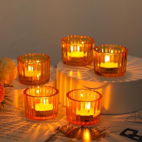 Set of 12 Gold Glass Tea Light Candle Holders, Small Vintage Votive Tealight Holders Bulk for Party Weddings Table Centrepiece Home Decor