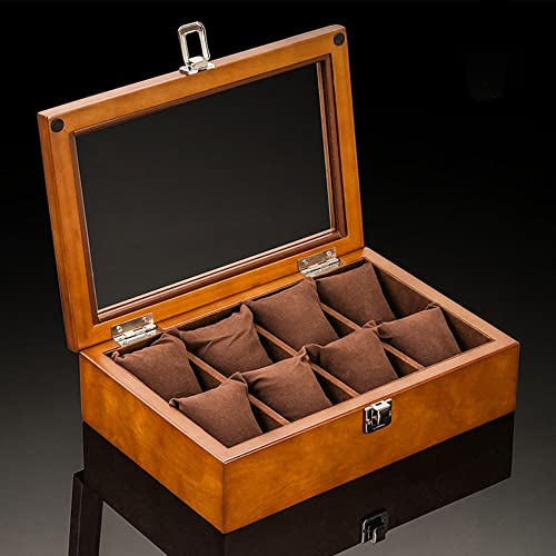 BONOOL Hölzerne Uhrenbox Organizer Top Holzuhr Display Mode Kaffee Aufbewahrung Uhrenhalter Uhrengehäuse (Farbe: Weiß-Patch Five-Pointed Star4, Größe: 8 Slots)