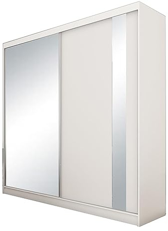 BEAUTY SOFA Mars Meble Armoire avec Miroir Gaja Armoire avec Portes coulissantes Étagères Barre de penderie, Couleur : Blanc, Largeur : 200 cm