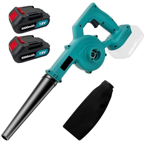 Cordless Leaf Blower, 18V Cordless Garden Vacuum with 2PCS 3.0Ah Battery and Charger, 2-in-1 Compact Garden Blowers with Tube & Dust Bag, Air Speed of Up to 300km/h for Lawn Care, Courtyard Wood Chips