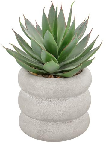 Oairse Artificial Succulent Plants in Ceramic Pot 20cm Fake Agave Plant Indoor Decoative Faux Aloe Plant for Home Office Décor Bathroom Shelf Tabletop Decoration Gift