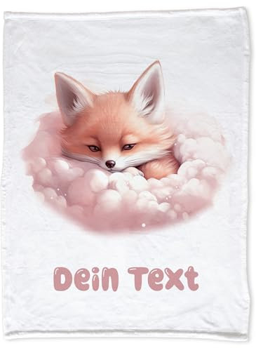 GRAZDesign Babydecke mit Namen personalisiert Fuchs auf Wolke Super flauschig, Baby Kuscheldecke zur Geburt, Geburtstag, Weihnachten 100x75cm - Fleecedecke