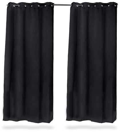 Relaxdays 2 Cortinas Opacas de 245x135 cm, Oscurecen, No Transparentan, con Ojales, Blackout, Negras, Hierro