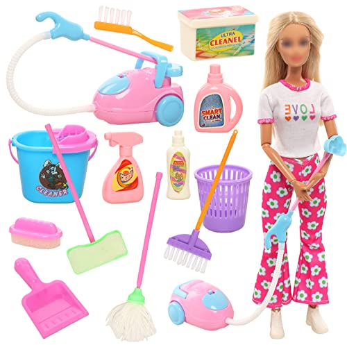 Festfun Puppe Zubehör Miniatur Puppenhaus Reinigung Garten Zubehör Werkzeuge Puppenhausmöbel im Maßstab 1:12 Puppenzubehör Spielzeug Putz-Set für 11.5 Zoll Puppe Playset