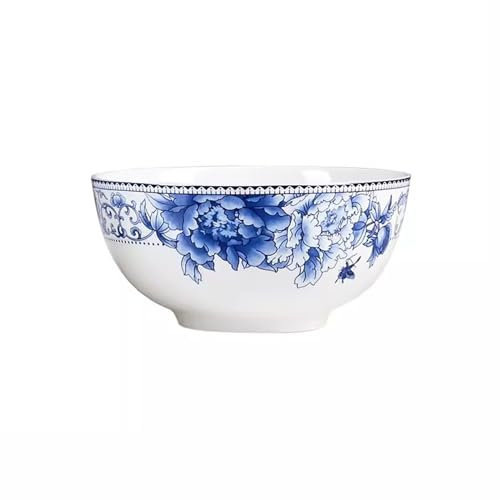 KOHARA Saladiers Bol à Soupe 4 pièces, Bol à Pieds Hauts, Ensemble de Vaisselle en Porcelaine osseuse, Bol en Porcelaine Bleue et Blanche, Bol en céramique Domestique, Bol à Riz, Bambou